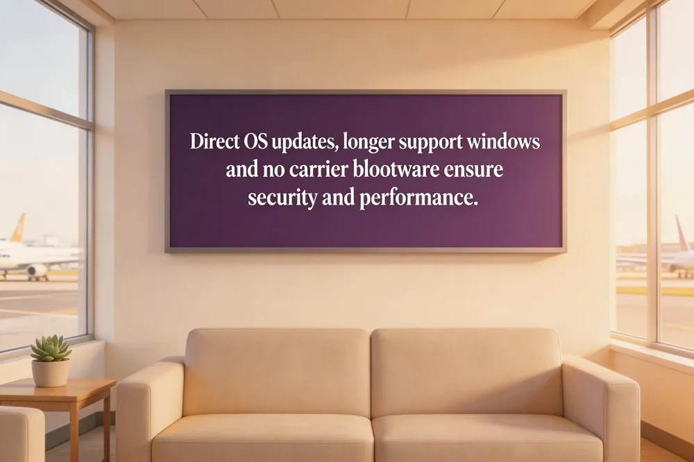 Direct OS updates, longer support windows and no carrier bloatware ensure security and performance.
