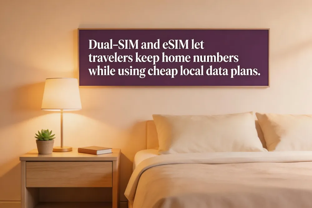 Dual‑SIM and eSIM let travelers keep home numbers while using cheap local data plans.