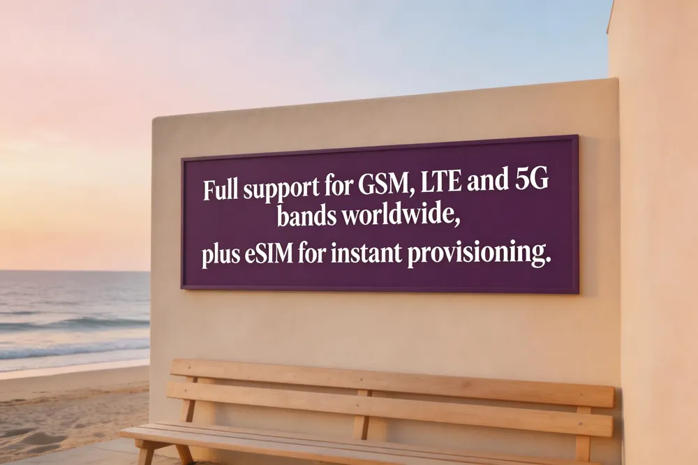 Full support for GSM, LTE and 5G bands worldwide, plus eSIM for instant provisioning.