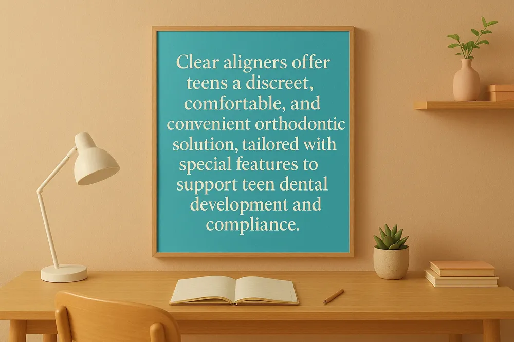 Clear aligners offer teens a discreet, comfortable, and convenient orthodontic solution, tailored with special features to support teen dental development and compliance.
