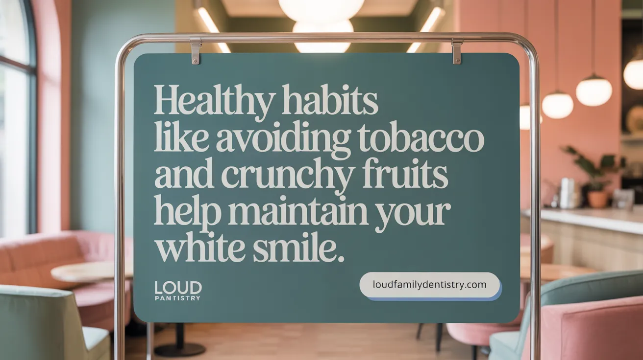 Healthy habits like avoiding tobacco and crunchy fruits help maintain your white smile.