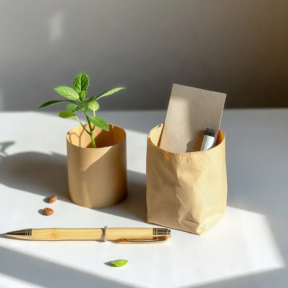 Bamboo pens and organisers make practical workday gifts, especially when paired with thoughtful packaging and plantable stationery.
