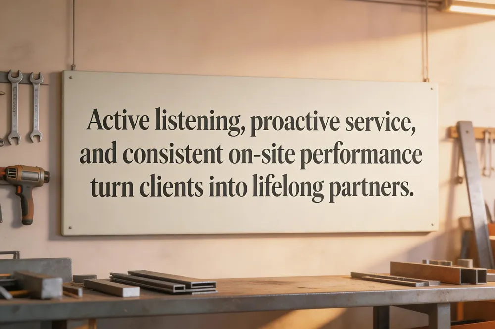 Active listening, proactive service, and consistent on‑site performance turn clients into lifelong partners.