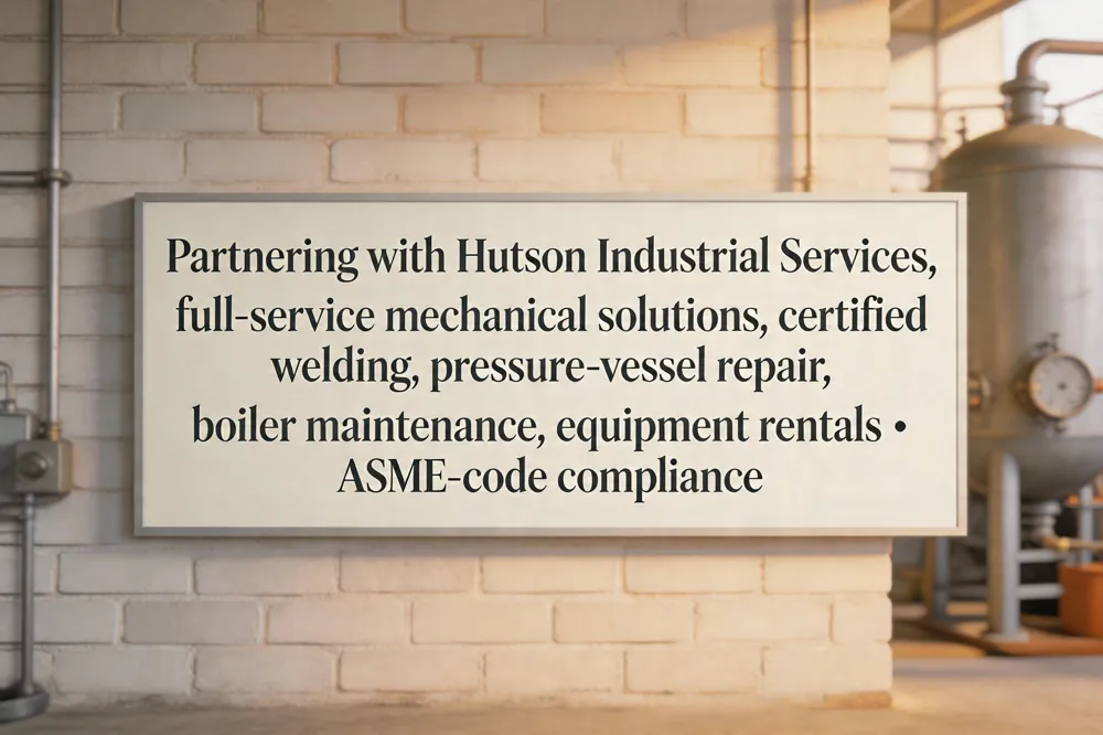 Partnering with Hutson Industrial Services, they deliver full‑service mechanical solutions, certified welding, pressure‑vessel repair, boiler maintenance, and equipment rentals with ASME‑code compliance.