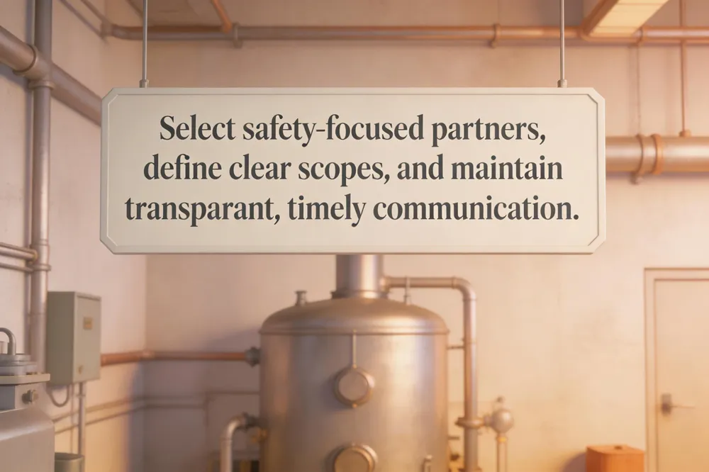 Select safety‑focused partners, define clear scopes, and maintain transparent, timely communication.