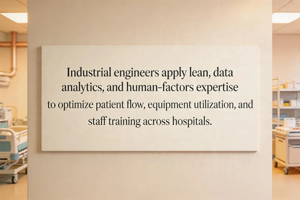 Industrial engineers apply lean, data analytics, and human‑factors expertise to optimize patient flow, equipment utilization, and staff training across hospitals.