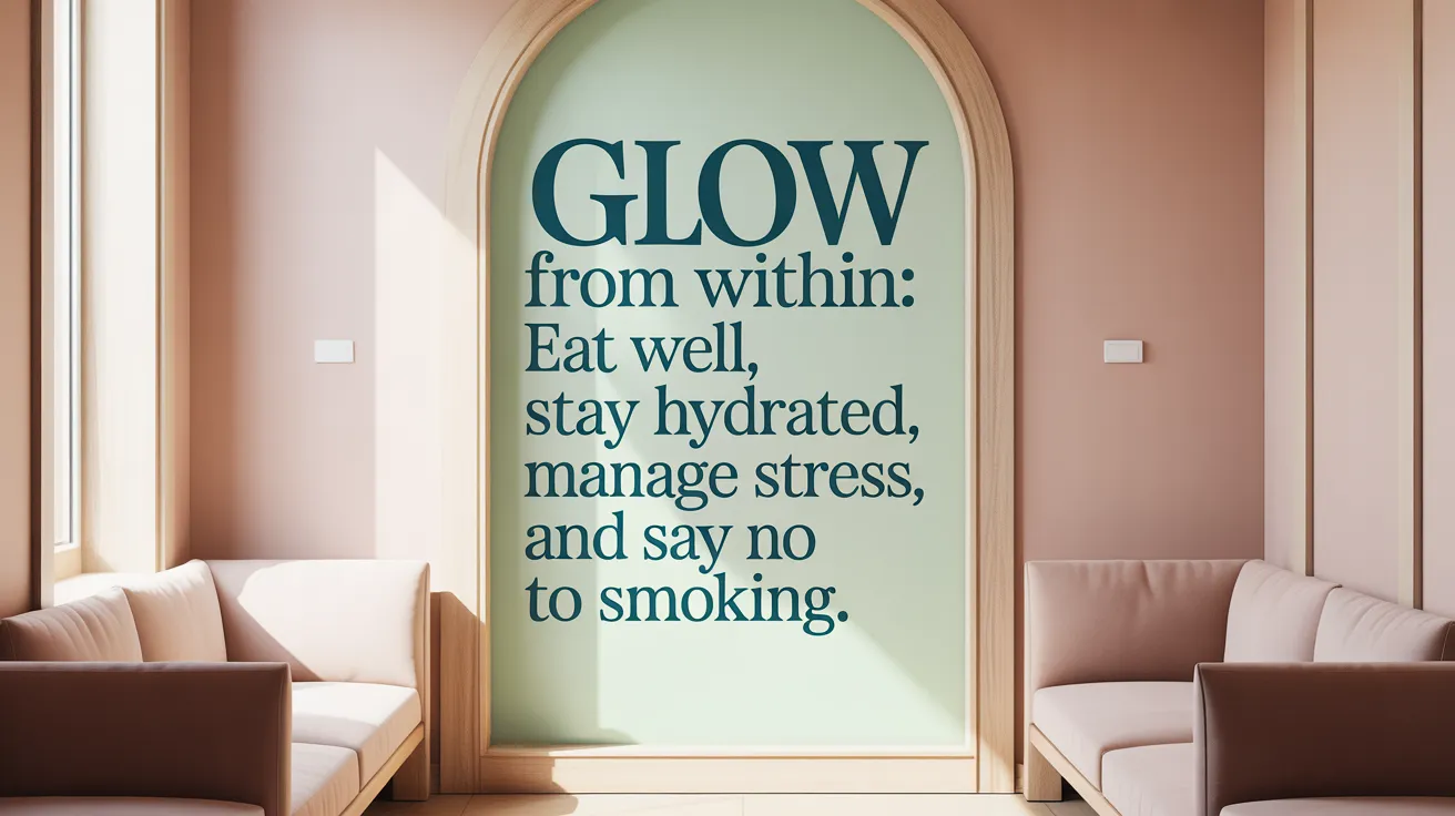 Glow from Within: Eat Well, Stay Hydrated, Manage Stress, and Say No to Smoking.