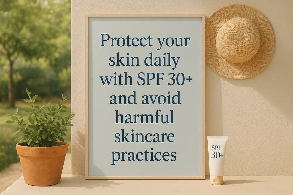 Protect your skin daily with SPF 30+ and avoid harmful skincare practices.