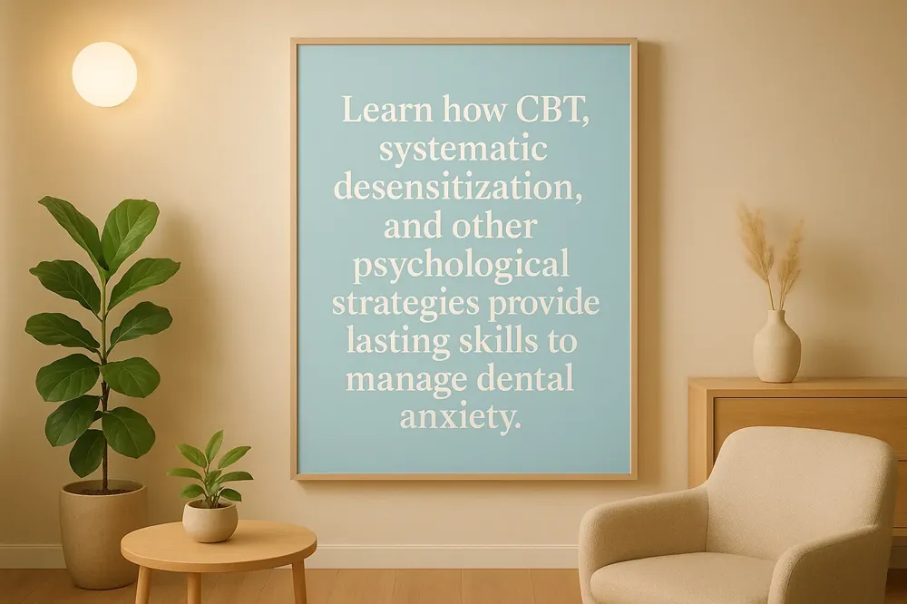 Learn how CBT, systematic desensitization, and other psychological strategies provide lasting skills to manage dental anxiety.