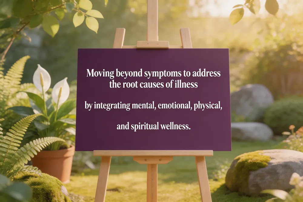 Moving beyond symptoms to address the root causes of illness by integrating mental, emotional, physical, and spiritual wellness.