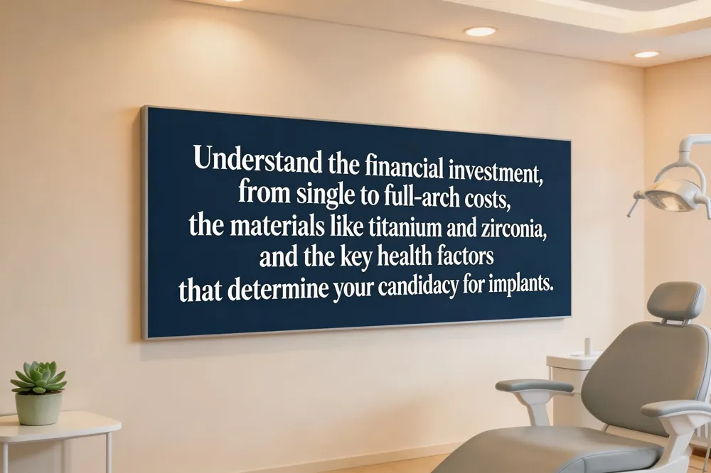Understand the financial investment, from single to full-arch costs, the materials like titanium and zirconia, and the key health factors that determine your candidacy for implants.