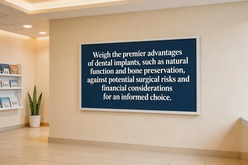 Weigh the premier advantages of dental implants, such as natural function and bone preservation, against potential surgical risks and financial considerations for an informed choice.