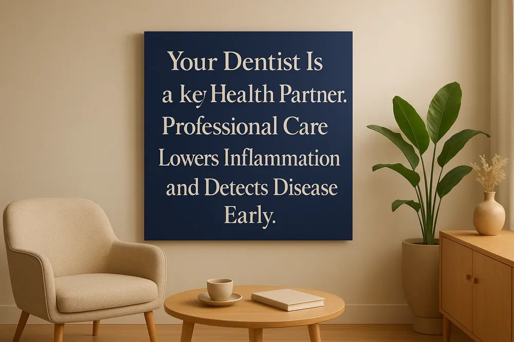 Your Dentist Is a Key Health Partner. Professional Care Lowers Inflammation and Detects Disease Early.