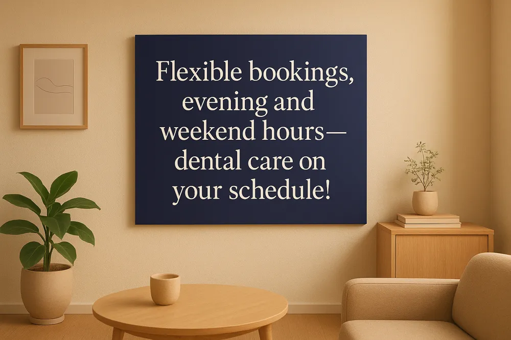 Flexible bookings, evening and weekend hours—dental care on your schedule!