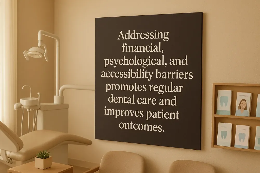 Addressing financial, psychological, and accessibility barriers promotes regular dental care and improves patient outcomes.