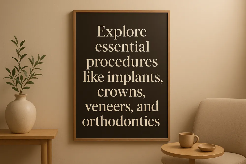 Explore essential procedures like implants, crowns, veneers, and orthodontics