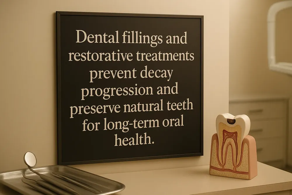 Dental fillings and restorative treatments prevent decay progression and preserve natural teeth for long-term oral health.