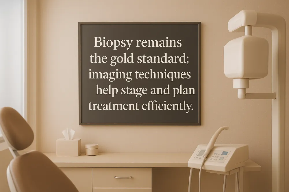 Biopsy remains the gold standard; imaging techniques help stage and plan treatment efficiently.