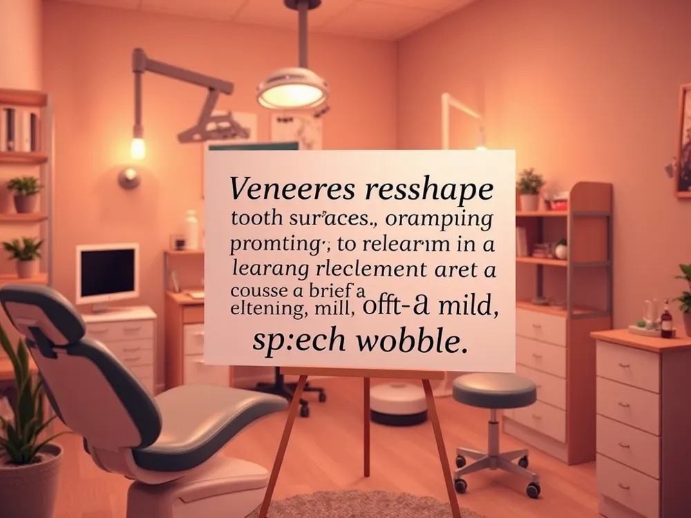 Veneers reshape tooth surfaces, prompting the tongue to relearn placement and causing abrief, often mild, speech wobble.
