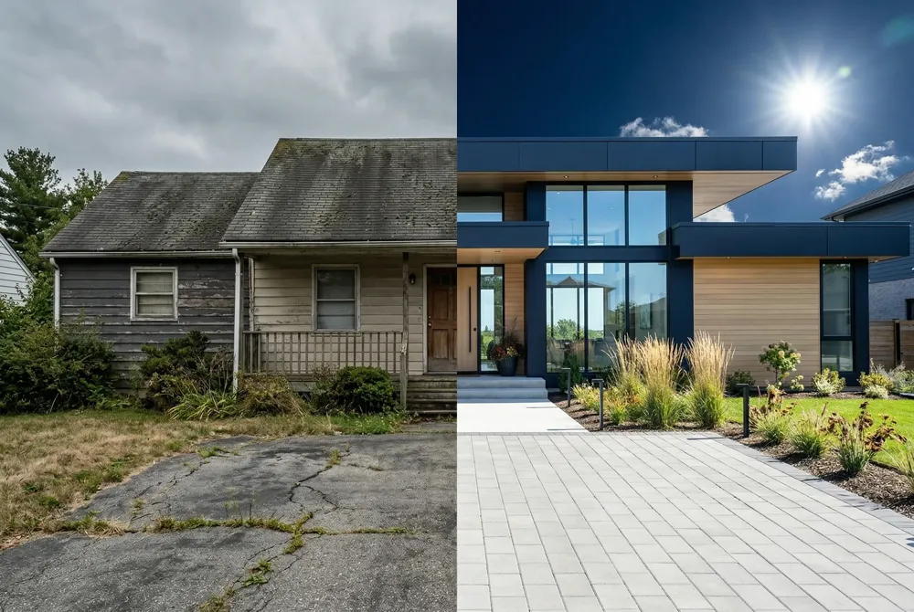 Soft‑wash roof algae removal (2,500 ft²) achieved 95 % clean‑up and 12‑18 months durability; pressure‑wash driveway (10,000 ft²) restored slip resistance in 3 hrs with 80 % runoff capture; hybrid approaches combine both methods for mixed‑material homes.