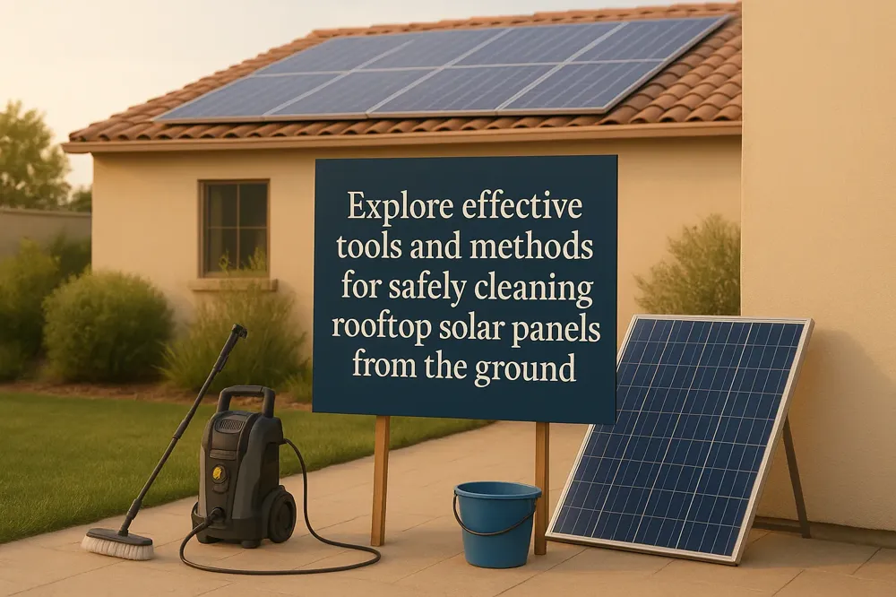 Explore effective tools and methods for safely cleaning rooftop solar panels from the ground.