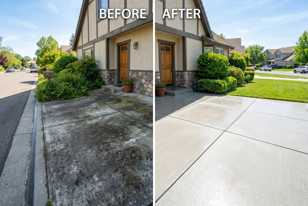 Soft‑wash mixes 3‑5 % sodium hypochlorite, biodegradable surfactants, odor‑maskers, and algaecides; professional jobs in Santa Barbara range $350‑$1,200.