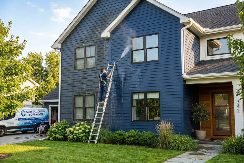 Annual (or 12‑18 month) soft washes plus gutter and window cleaning keep siding vibrant and protect value.