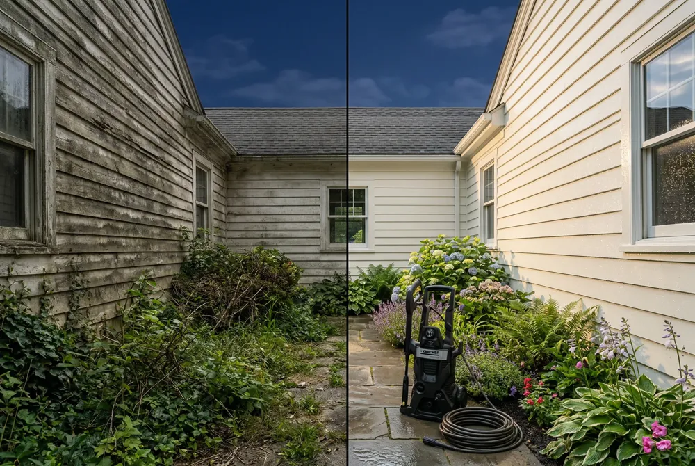Soft washing protects delicate surfaces and offers longer‑lasting cleaning (3‑5×) but costs more and requires dwell time. Pressure washing is fast and cheap for hard, non‑porous surfaces but can damage paint, wood, or seams.