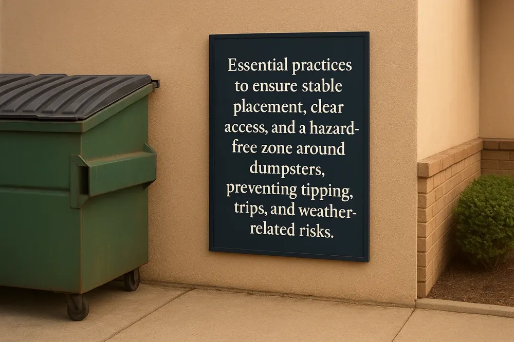 Essential practices to ensure stable placement, clear access, and a hazard-free zone around dumpsters, preventing tipping, trips, and weather-related risks.