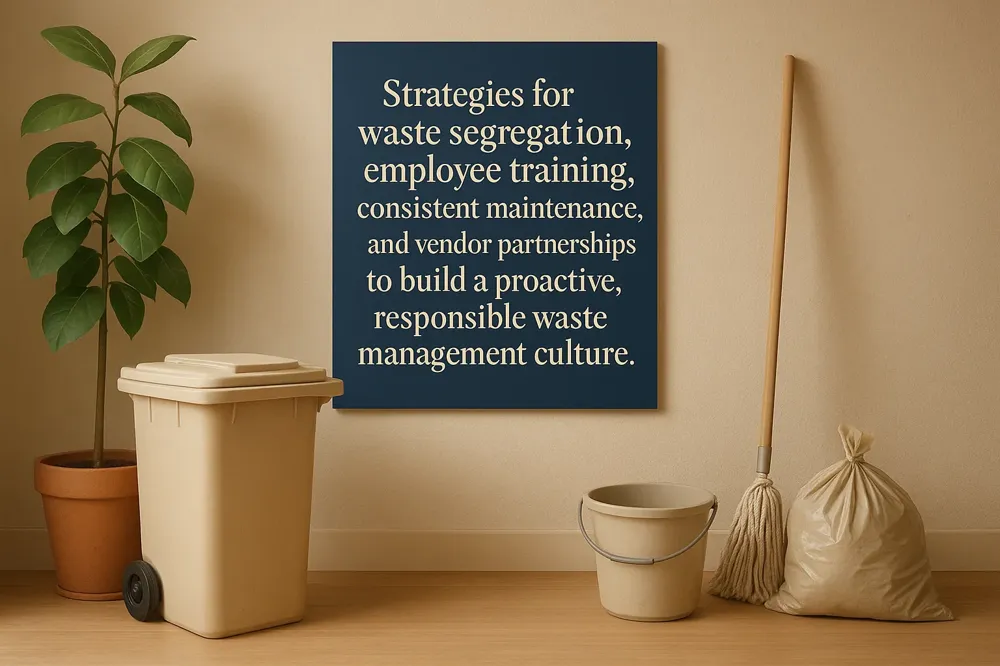 Strategies for waste segregation, employee training, consistent maintenance, and vendor partnerships to build a proactive, responsible waste management culture.