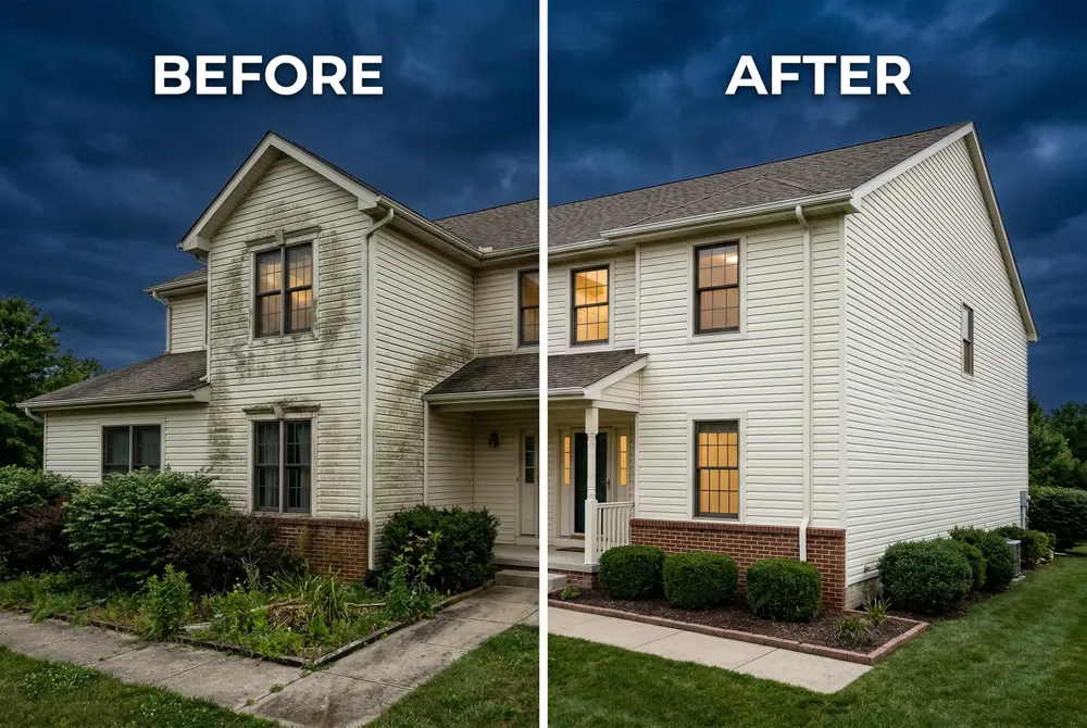 Prune overhanging trees, plant low‑shedding species, and create buffer groundcover zones.