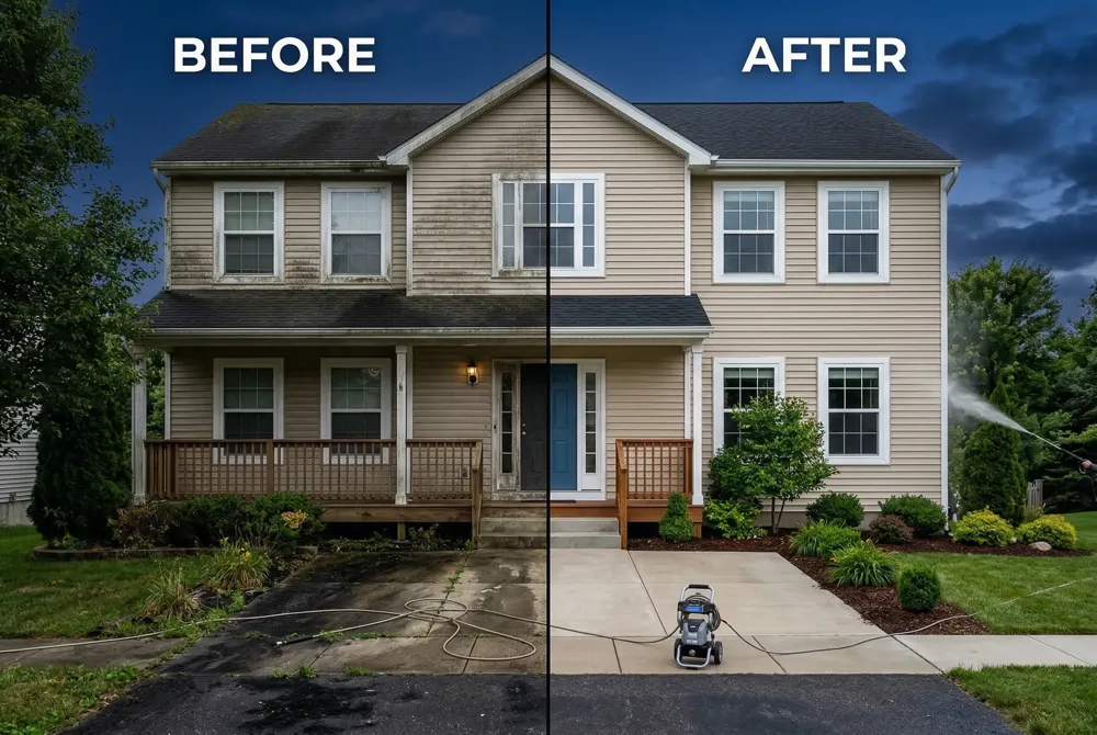 Ensure surfaces are fully dry (24‑48 hr after rain) before washing, connect the washer safely, and keep the gun 12‑18 inches from the surface for optimal results.
