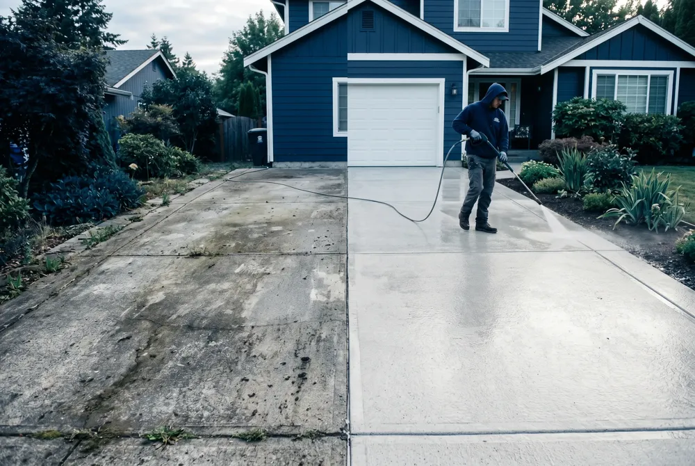 Pros charge $350‑$550 for a 2,000 sq ft home; DIY units start at $150. Wear safety gear, keep wand 12‑15 inches away, and choose the right nozzle.