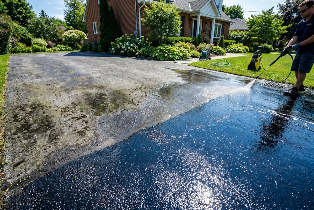 Professional pressure washing and soft‑wash eliminate grease, bacteria and bio‑film on dumpster pads and home exteriors, killing odor‑producing microbes and preventing pests.