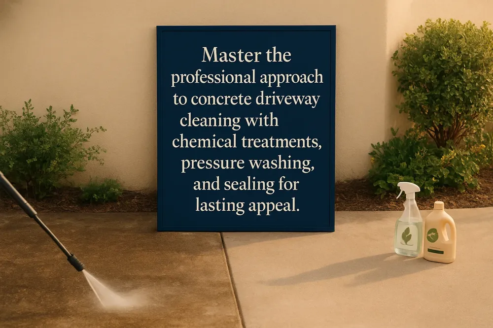 Master the professional approach to concrete driveway cleaning with chemical treatments, pressure washing, and sealing for lasting appeal.