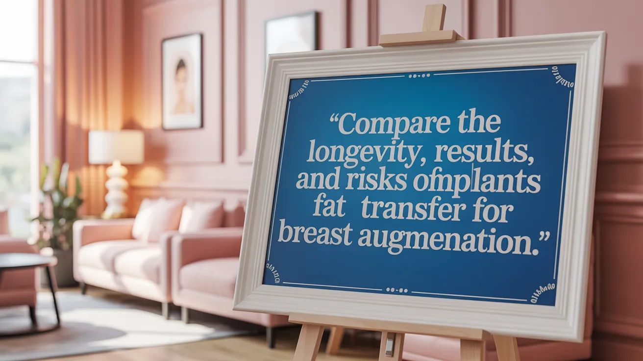 Compare the longevity, results, and risks of implants versus fat transfer for breast augmentation.