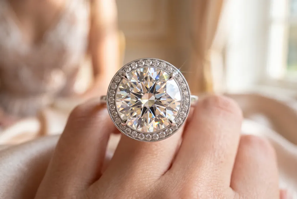A halo setting surrounds the marquise with a frame of small diamonds, amplifying its sparkle and visual size while an elongated halo preserves its natural slimming illusion.