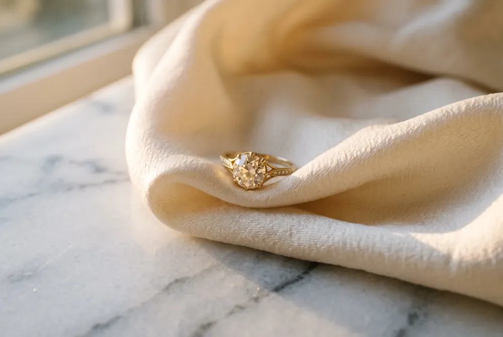 An old mine cut diamond is a handcrafted treasure from the Georgian, Victorian, and Edwardian eras, whose unique facets and warm glow make each stone a one-of-a-kind emblem of romantic character.