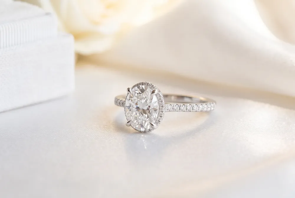 Consider the diamond, setting, and band as one complete design instead of relying on carat weight alone.