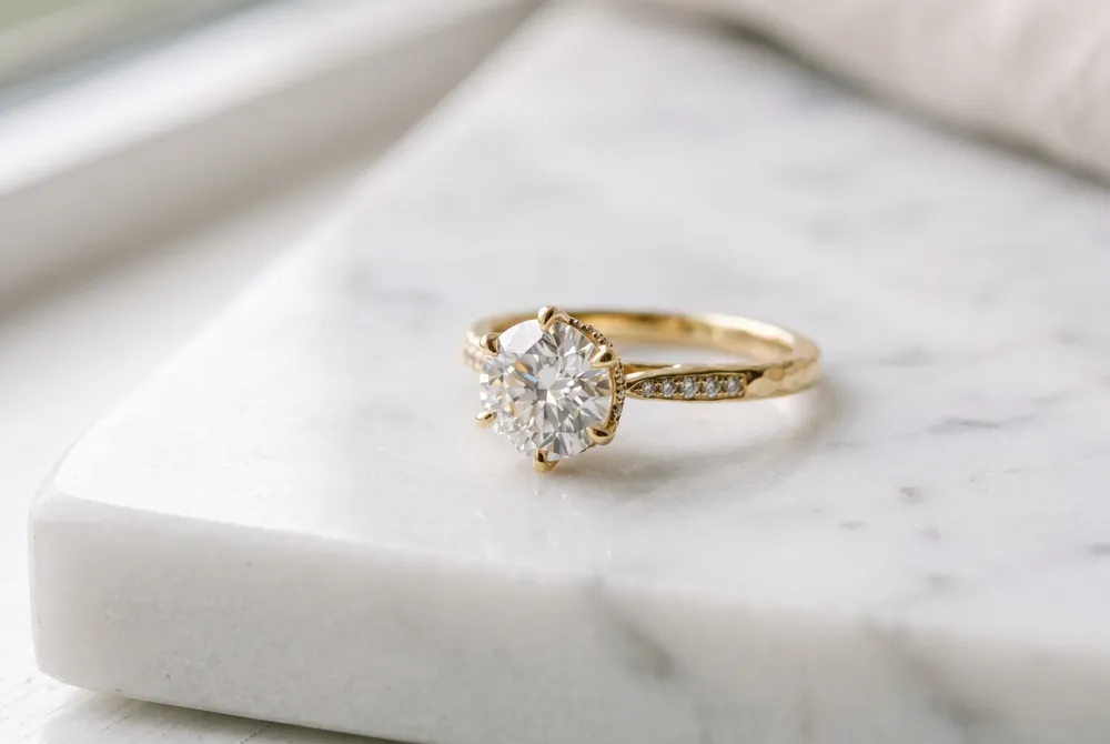 Our bespoke yellow gold pavé settings capture the romantic, artisanal charm of antique designs while offering modern radiance.