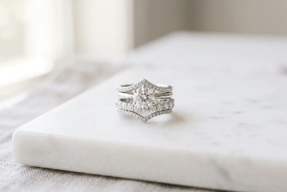 Master the art of stacking your rings to create a beautiful and comfortable expression of your unique union.