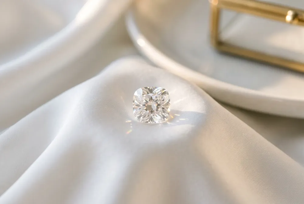 The moissanite cushion cut carries a legacy of 18th-century romance, while the princess cut reimagines modern brilliance with its sharp, geometric silhouette.