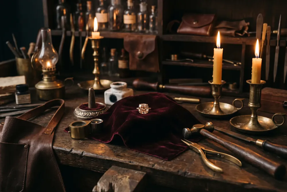 Discover how the hand-cut old mine cushion, born of candlelit artistry, carries the intimate romance of Georgian and Victorian eras into modern moissanite engagement rings.