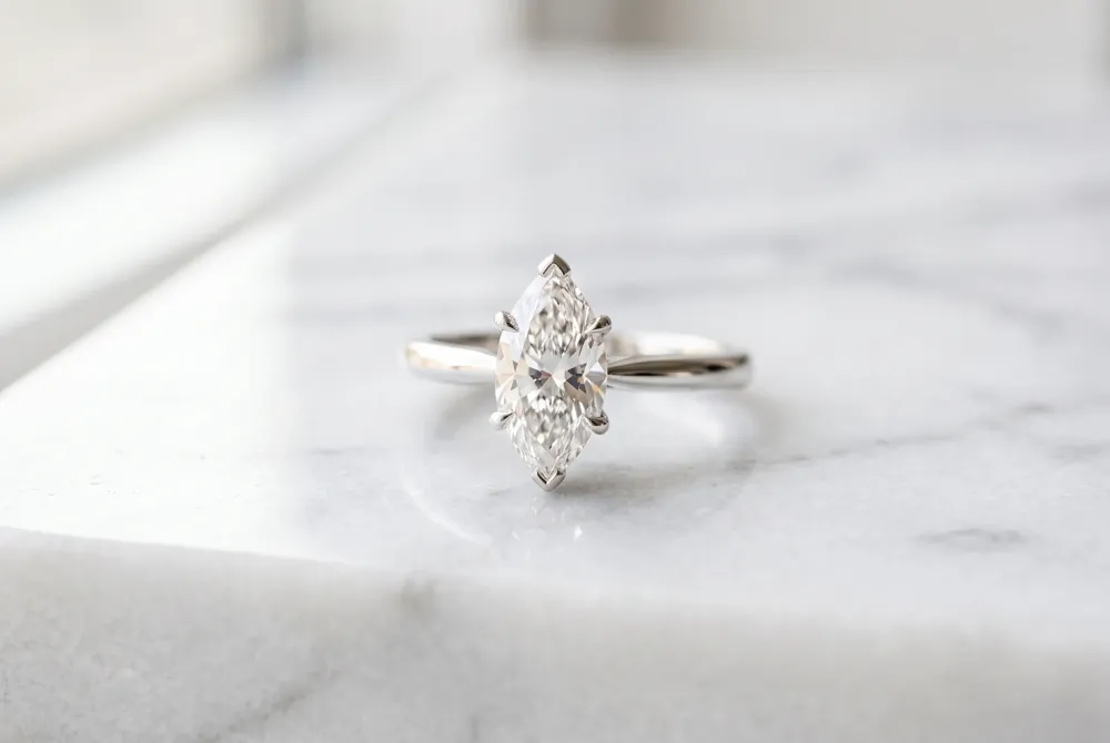 The clever design of the marquise cut optimizes surface area to offer an impressively grand presence on the hand.