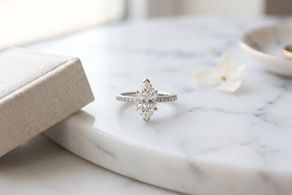 Stay ahead of the curve with tailored insights into the newest marquise ring trends, from striking proportions to artful settings.