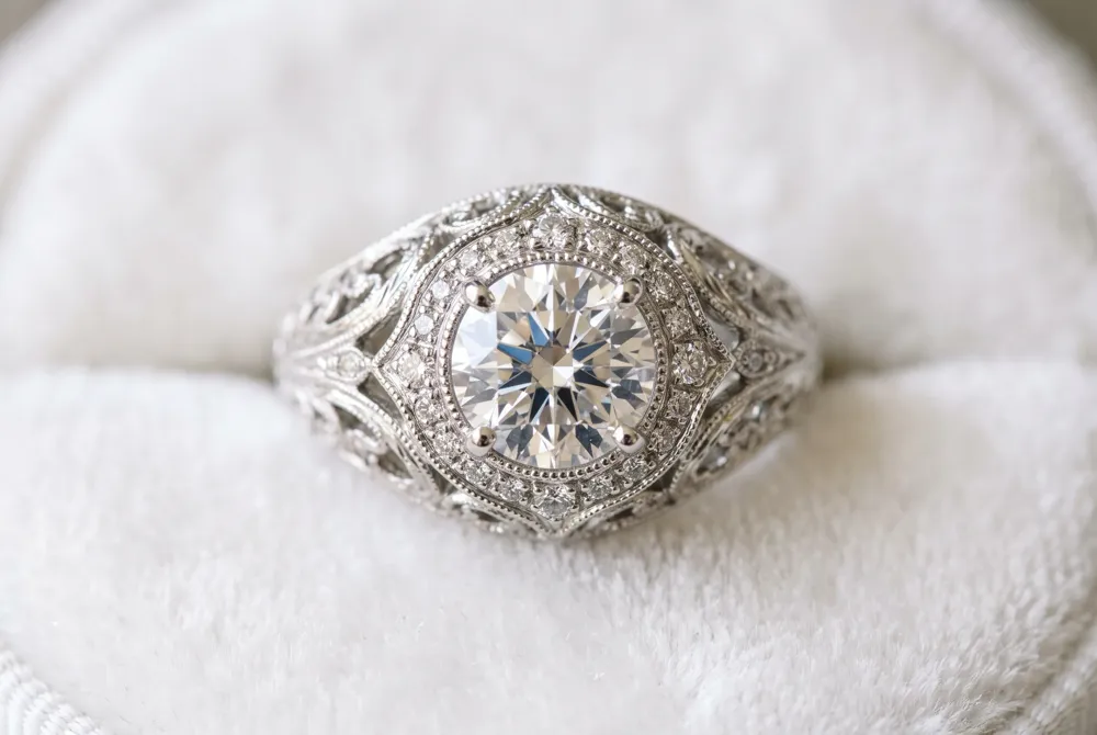 Celebrate timeless artistry with vintage-inspired details like delicate milgrain and filigree, perfectly harmonizing old-world charm with modern geometric precision.