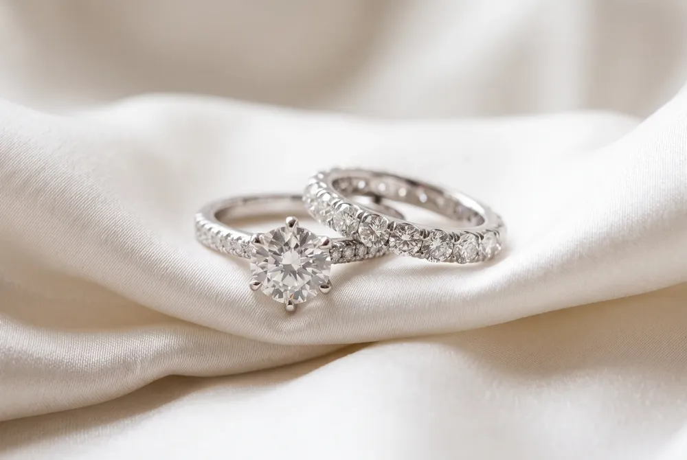 Stacking your engagement ring atop the wedding band after the ceremony is a timeless tradition, blending the proposal's promise with the wedding's eternal vow.