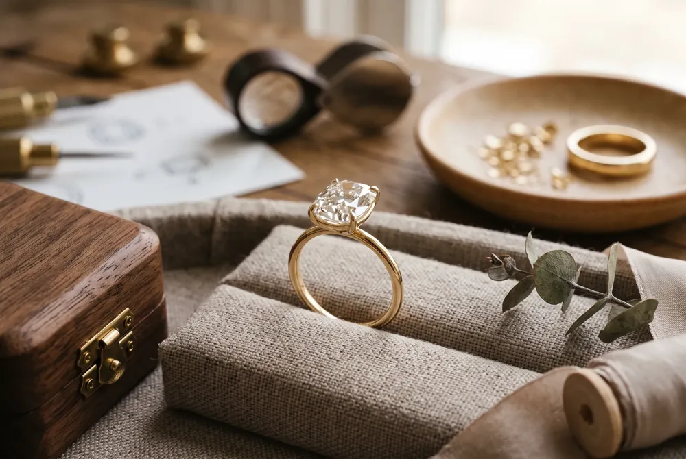 Unlike the tapered teardrop of a pear diamond, Swift's elongated old mine cut creates a soft, rounded pillow silhouette with gentle character.
