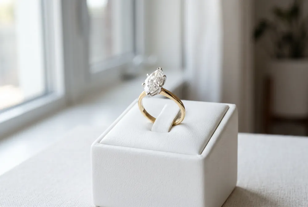 Selecting a near-colorless G or H marquise diamond for white gold settings allows you to enjoy a bright, beautiful stone while saving significantly compared to the highest color grades.