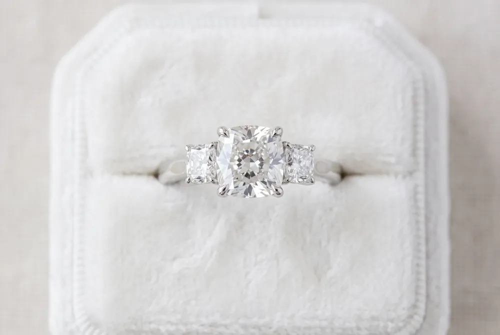 Personalize a cushion center with side stones chosen to bring balance, romance, or a contemporary touch.